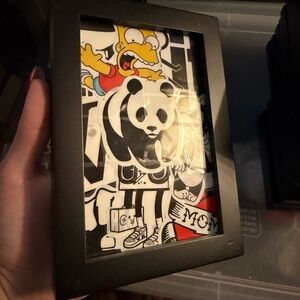 Framed Panda and Cartoon Art